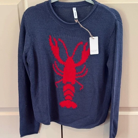 Wishlist Navy Crewneck Sweater with Red Lobster Graphic - Picture 3 of 10